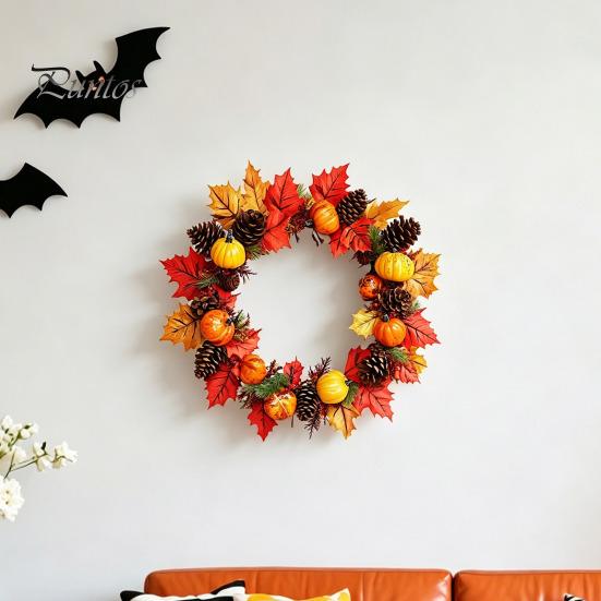 Autumn Theme Party Supplies Thanksgiving Day Wall Sticker, Pumpkin/Pinecone/Leaf Print Garland Shape Waterproof PVC Fall Window Clings Decal,