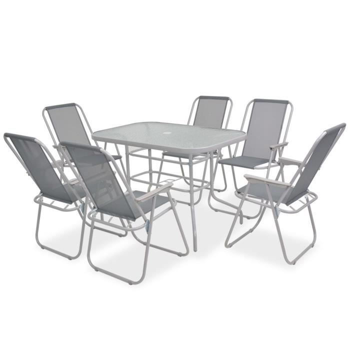 VidaXL Mobilier à dîner d'extérieur 8 pcs Acier et textilène Gris