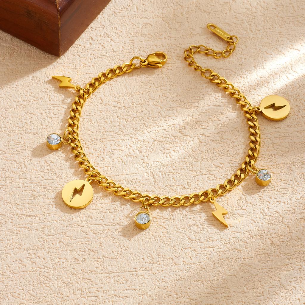 316L Stainless Steel Lightning Rhinestone Charm Bracelet For Women Fashion New Gold Plated Chain Jewelry Party Gift