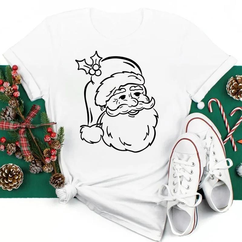 

2025 Women Santa Claus Print Clothes Christmas 90s Funny Holiday Fashion Cartoon Tops Tee Shirt Ladies Female Graphic T-Shirt S
