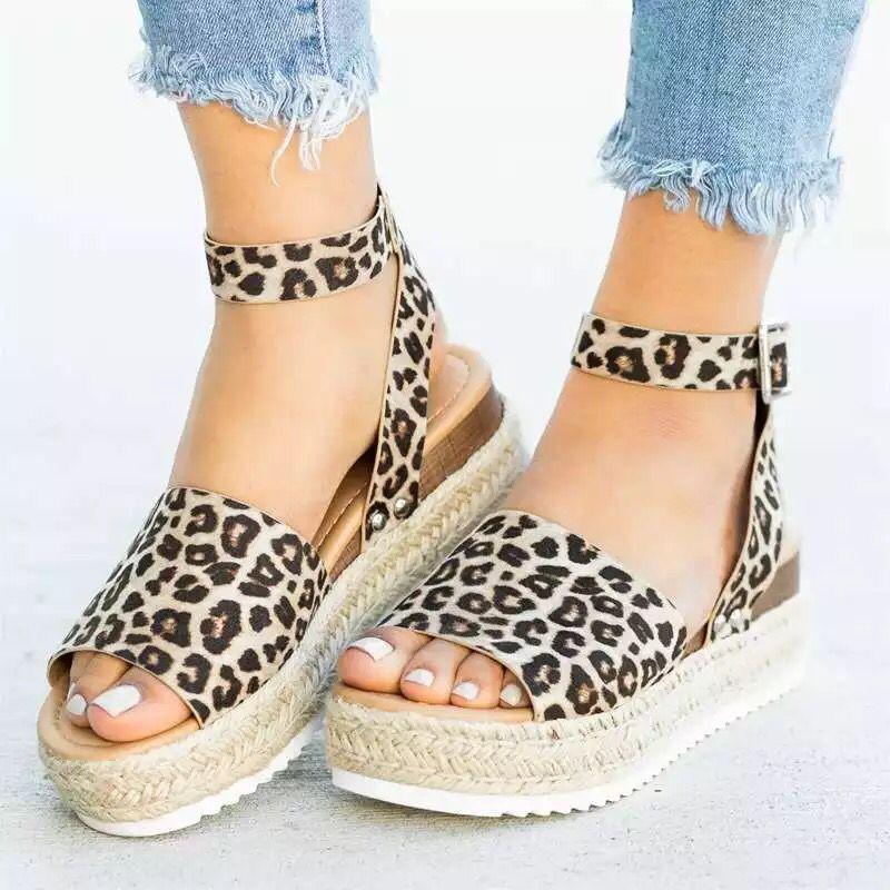 Sommer Damen Sandalen Keilabsatz Schuhe für Damen Sandalen Sommerschuhe Flip Flop Chaussures Femme Plateausandalen Übergröße 40 leopard print