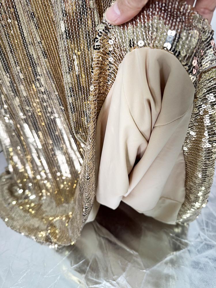 Luxury Gold Sequin Evening Gown with Heavy Beading and Rhinestones - 2026 European & American Celebrity Style