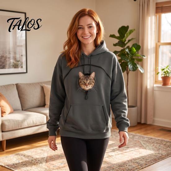 Oversized Women Hoodie Pet Pouch with Head Hole, Hooded Sweatshirt Casual Loose Fit Zipper Pockets, Dog Cat Carrying Pullover Top for Fall Winter Lady