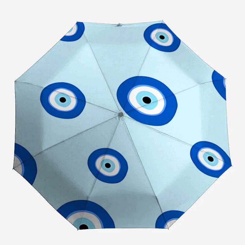 

1pc Evil Eye Pattern Automatic Open/Close Umbrella with One Touch Button, Compact Folding Canopy, Sturdy 8 Rib Windproof Design Lightweight 11