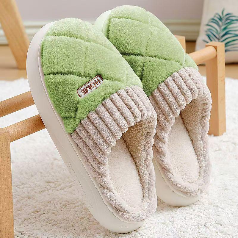 Women's and Men's Furry Plush Non-Slip Indoor Slippers - Thick-Soled, Warm for Autumn and Winter 2025