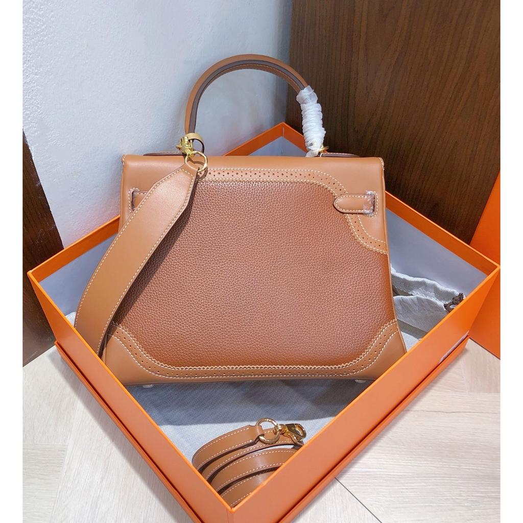 European and American Retro Fubao Leather Keli Bag Wide Shoulder Strap Leather Handbag Women's Fashion Casual Lock Single Shoulder Messenger Bag