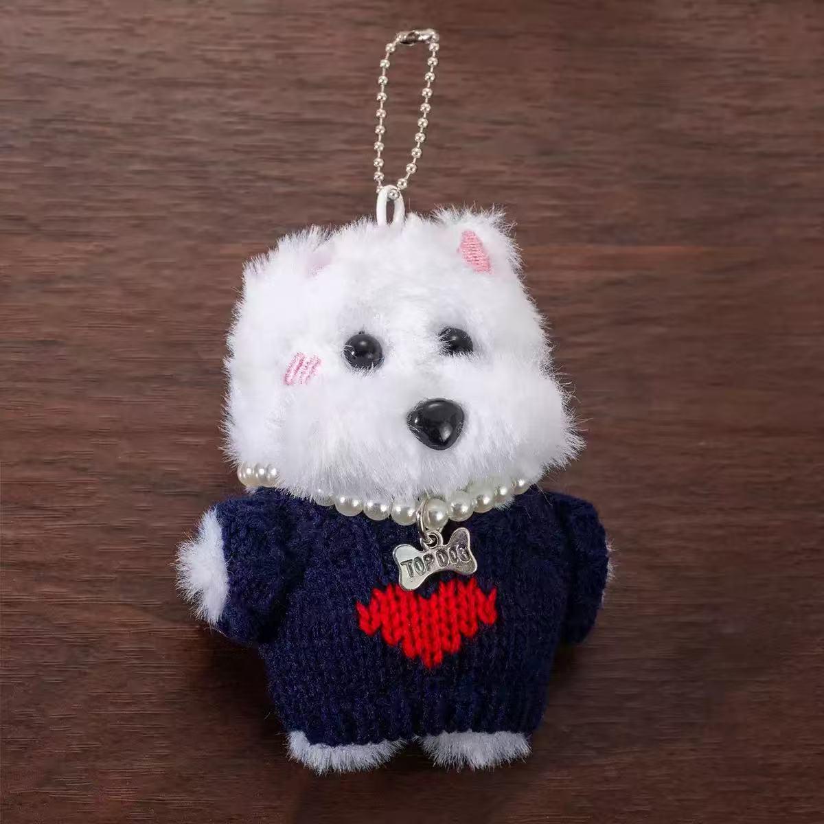 

Adorable West Highland Terrier Plush Keychain Charm - Puppy Couple Cartoon Bag Pendant
