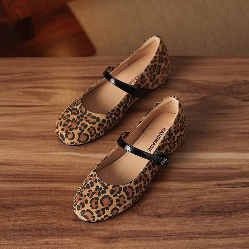 Krazing Pot Piele intoarsa Varf Rotund Marimea 42 Tocuri Joase Curele cu Catarama Imprimeuri Leopard Pompă de Toamnă Vintage cu Platformă