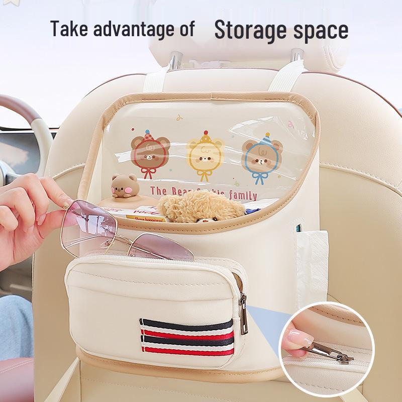 Multifunctional Car Seat Back Organizer with iPad Holder and Trash Can