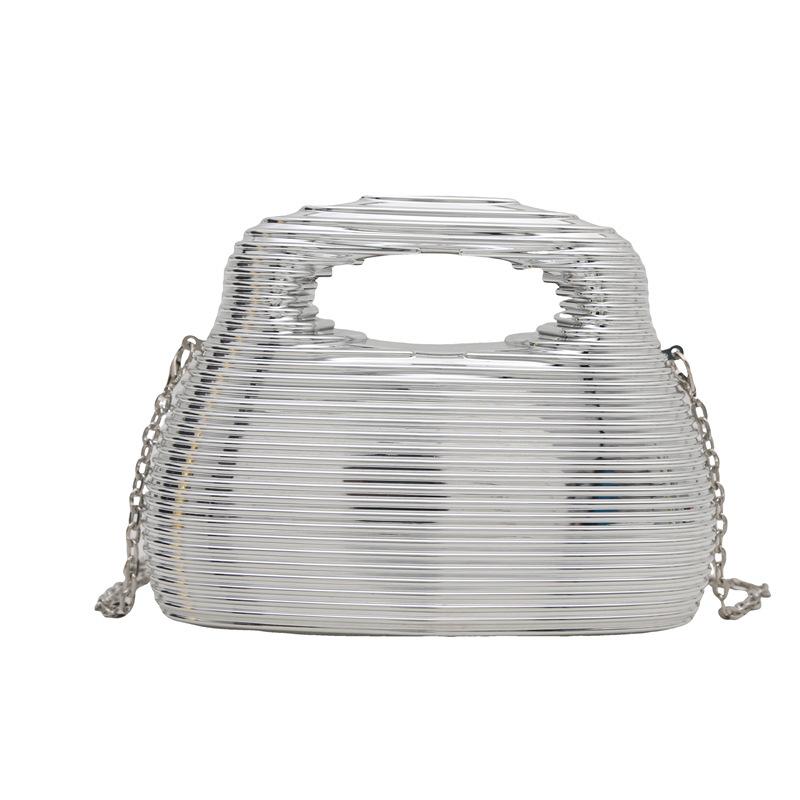 

Personalized acrylic bag women s 2025 new European and American fashion corrugated handbag ins Internet celebrity chain messenger dinner bag срібний