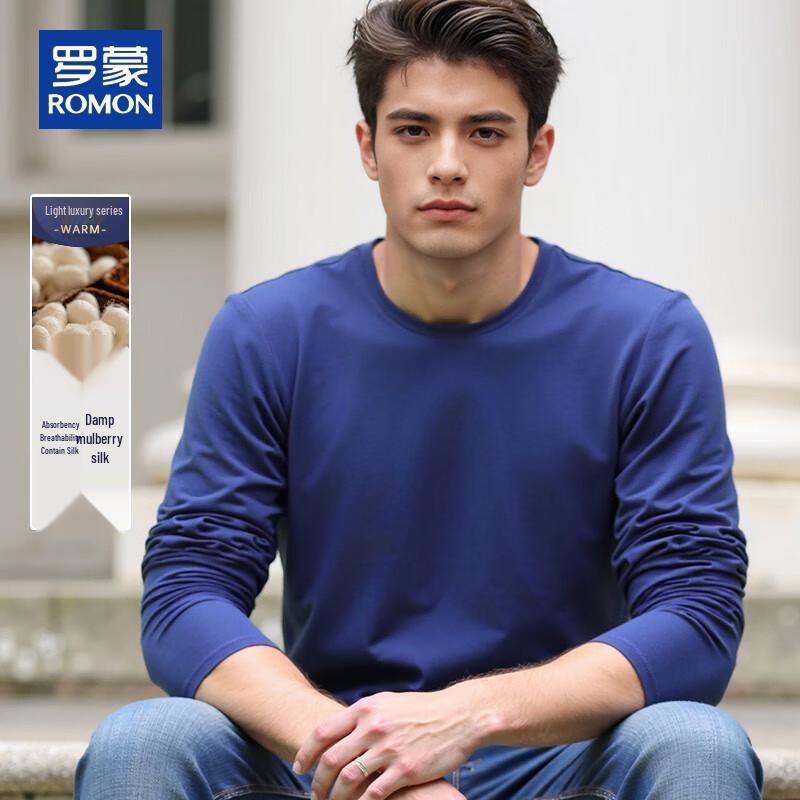 ROMON Men s Casual Mulberry Silk Blend Long Sleeve T-Shirt L