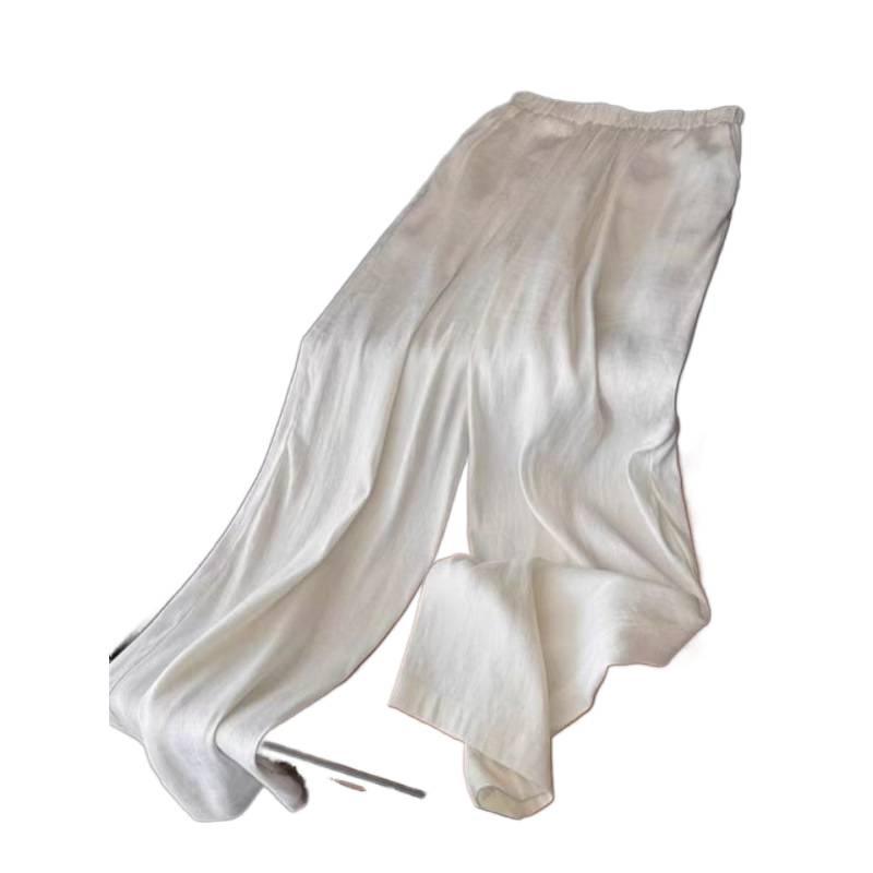 Women's Summer Cotton-Linen Wide-Leg Pants Lightweight Loose-Fit High-Waisted Flowing Straight-Leg Linen Casual Pants