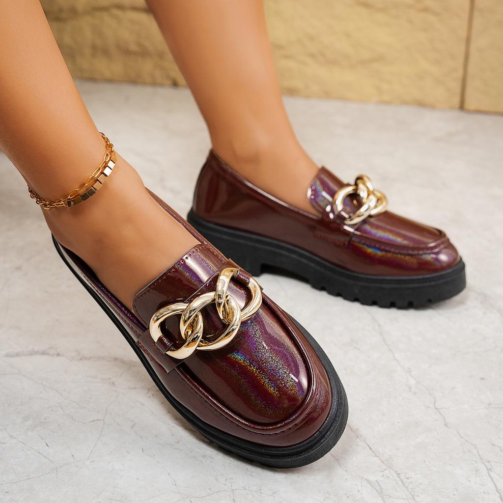 Platform spring new retro British style metal buckle small leather shoes single shoes