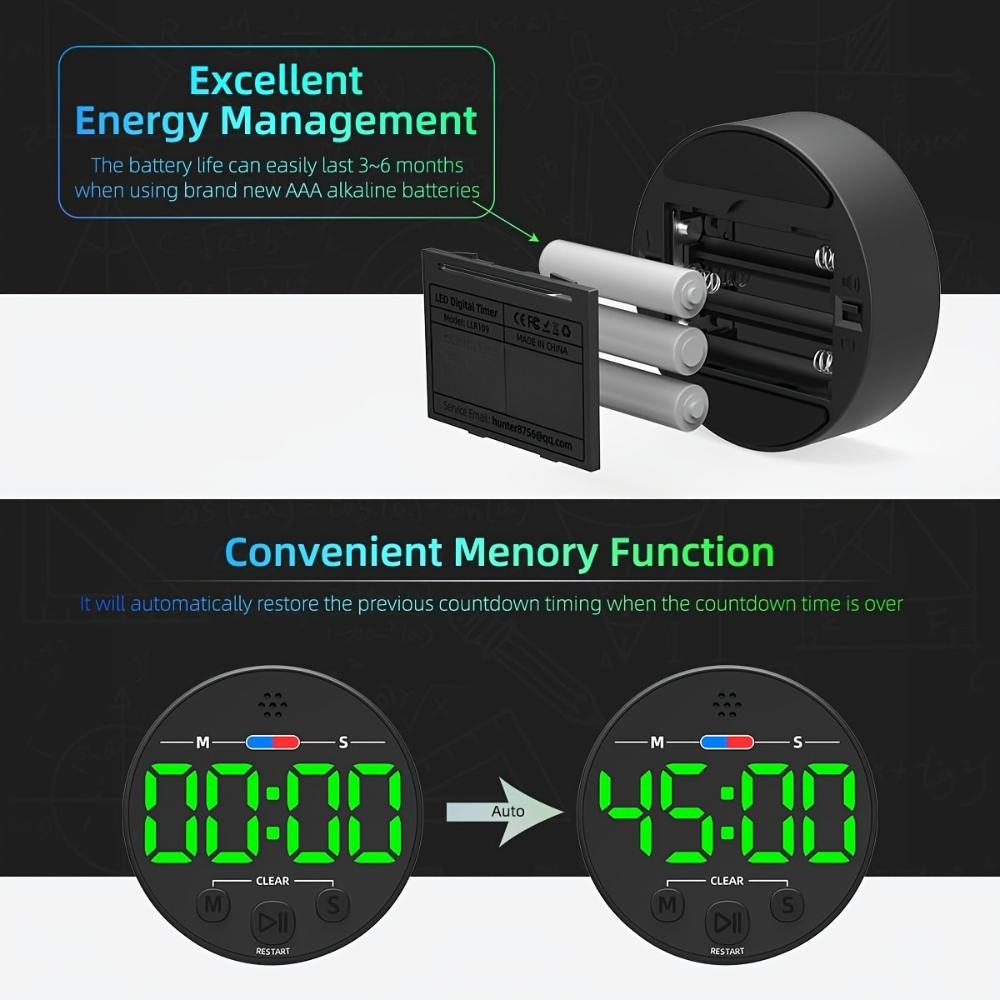 Magnetische digitale afteltimer, compact voor op het bureau, groot LED-display, luid alarm, voor het koken van eieren in de keuken, focus in de klas, taakbeheer