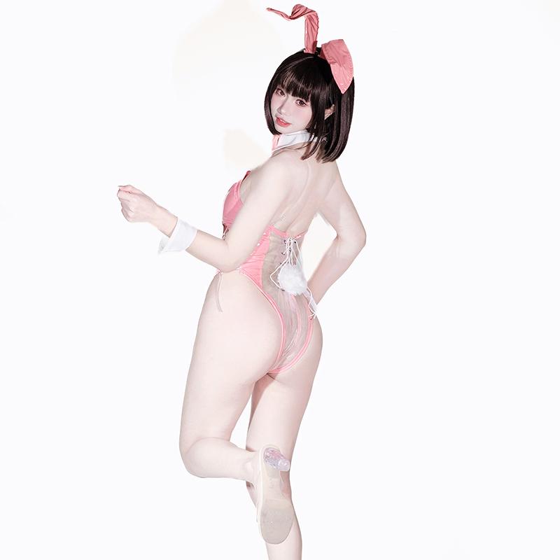 Erotic Anime Cute Bunny Girl Cosplay Costume Sexy Translucent Patent Leather Bodysuit School Girl Kawaii Rabbit Uniform Lingerie