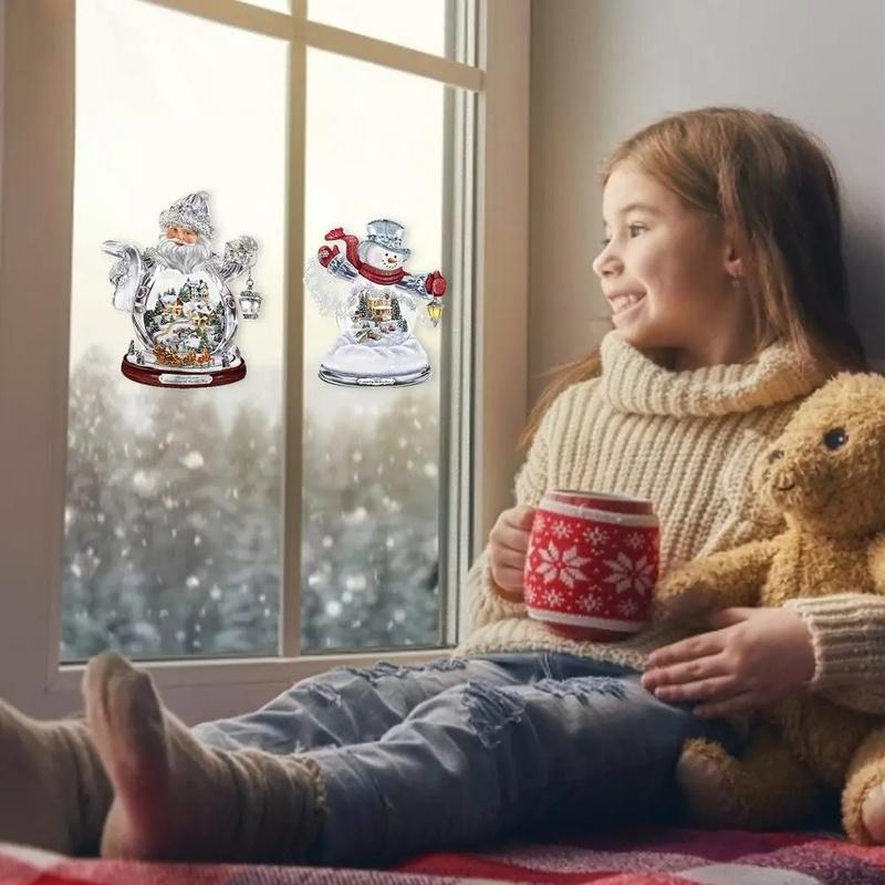 Snowman Santa Claus Wall Clings Stickers Music Box Christmas Stickers Window Glass Decor Waterproof Decals