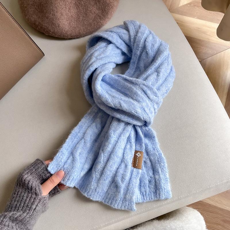 Korean Winter Fashion Versatile Solid Color Wool Blended Women's Scarf Warm High Quality Scarf Birthday Gift