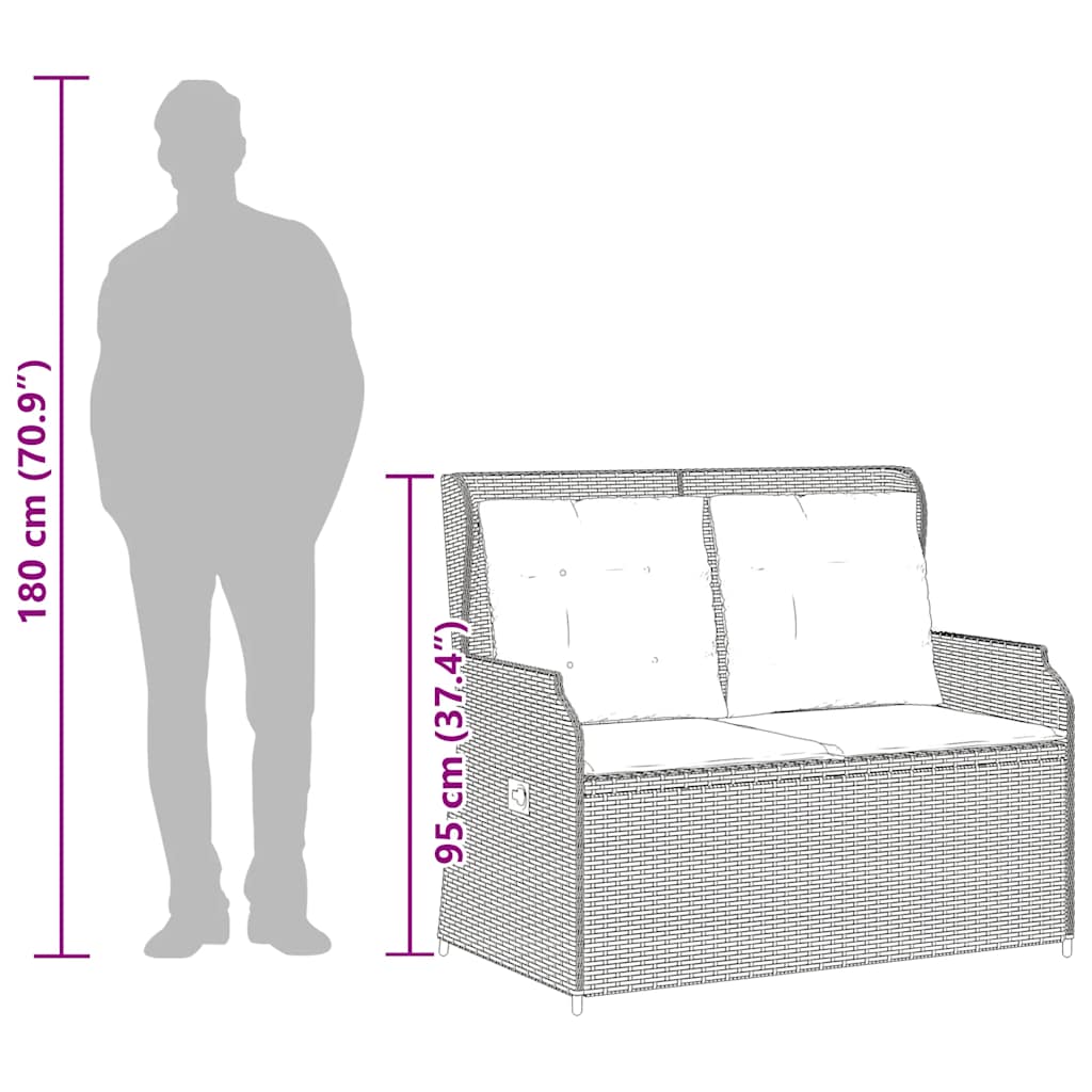 Adjustable Garden Bench with Cushions Beige Poly Rattan