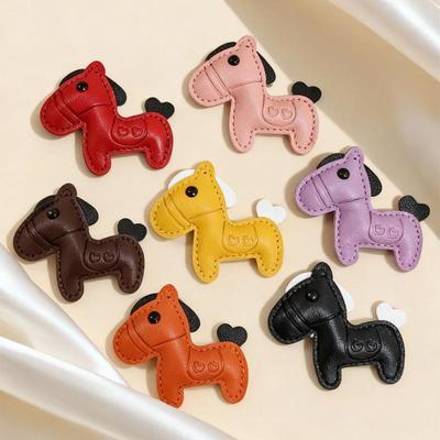 Cute Cartoon Pony Leather Keychain Kawaii Charms Horses Backpack Handbag Pendant Hanging Ornaments Decoration Accessories