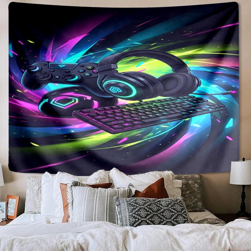 Neon Game Over Art Printed Tapestry, Wall Hanging,Livingroom, Dormitory, Large Wall Decor, Fabric Decor Fan Birthday Gifts