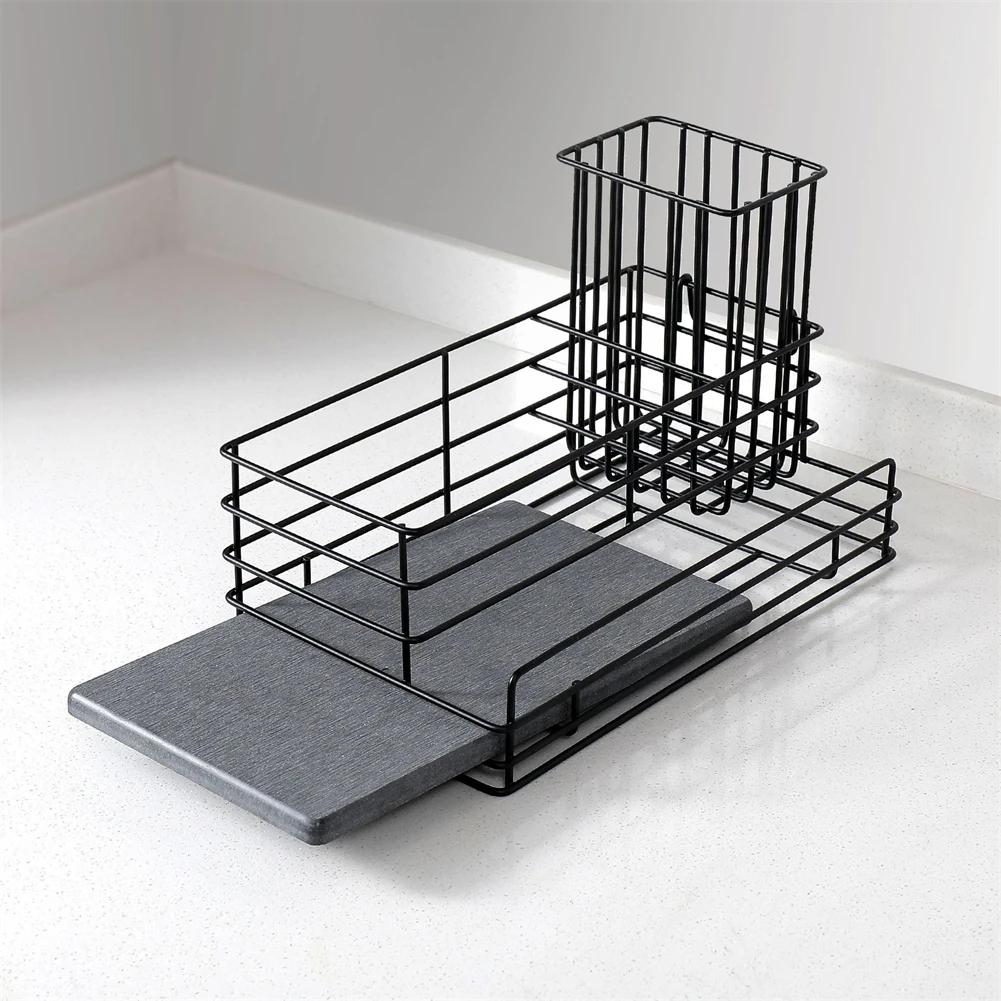 Sink Holder Sponge Holder Kitchen Organizer With Water Diatomite Stone Tray Sink Built-in Rack Kitchen Supplies Kitchen Storage