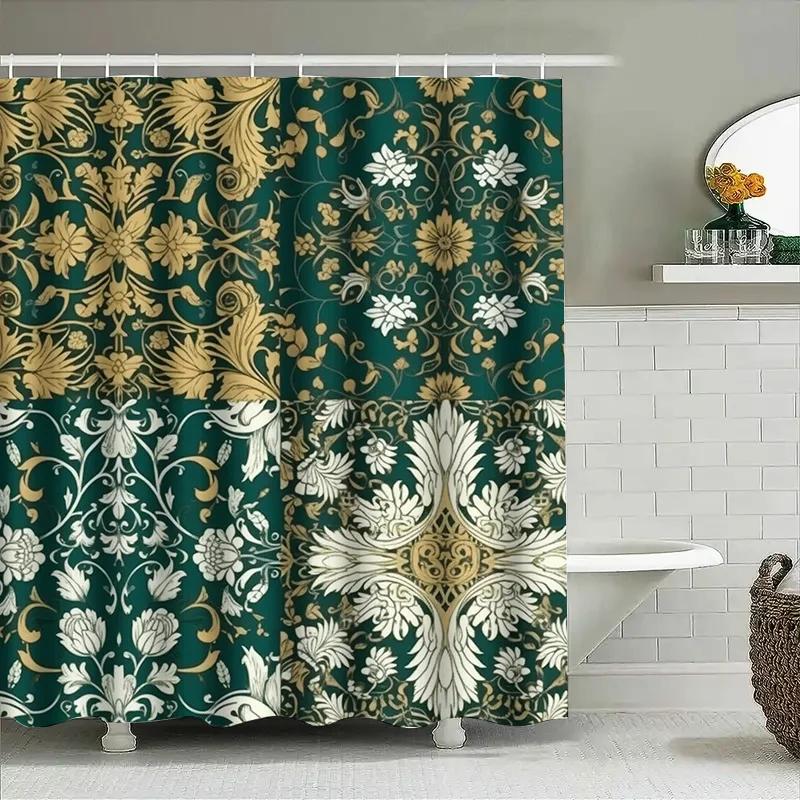 

Classic European Style Shower Curtain Set Green Floral Embroidery Bathroom Decor For Home Decoration 72 X84 (Set Of Four Pane W60H190(CM)-1 Pcs
