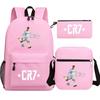 Football Star Printed Youth Student Schoolbag Three-Piece Set Men'S And Women'S Backpack