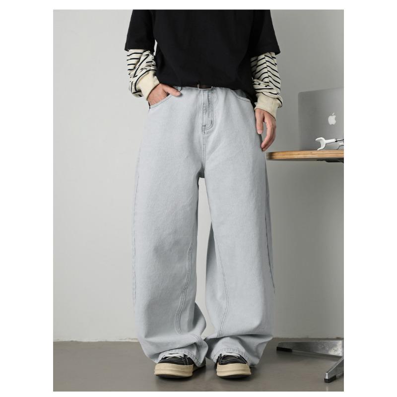 Men S Vintage Distressed Wide Leg Straight Loose Fit Jeans