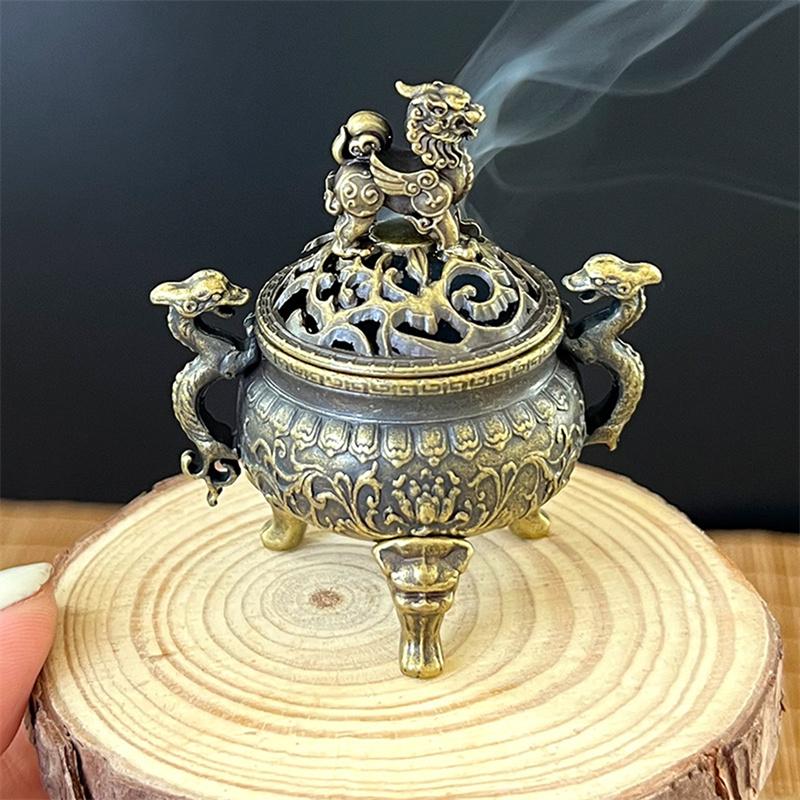 Weihrauchbrenner mit Doppeldrachen-Dreibeinkessel, Xiangyun-Weihrauchbrenner, Suanni-Platte, kleiner Weihrauchbrenner