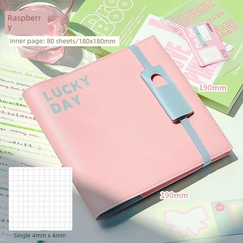 

Grade Three Class Two Luckyday Detachable Leather Book Good-looking Bandage Notebook for Students Portable Notepad [80 Square Pages] Raspberry
