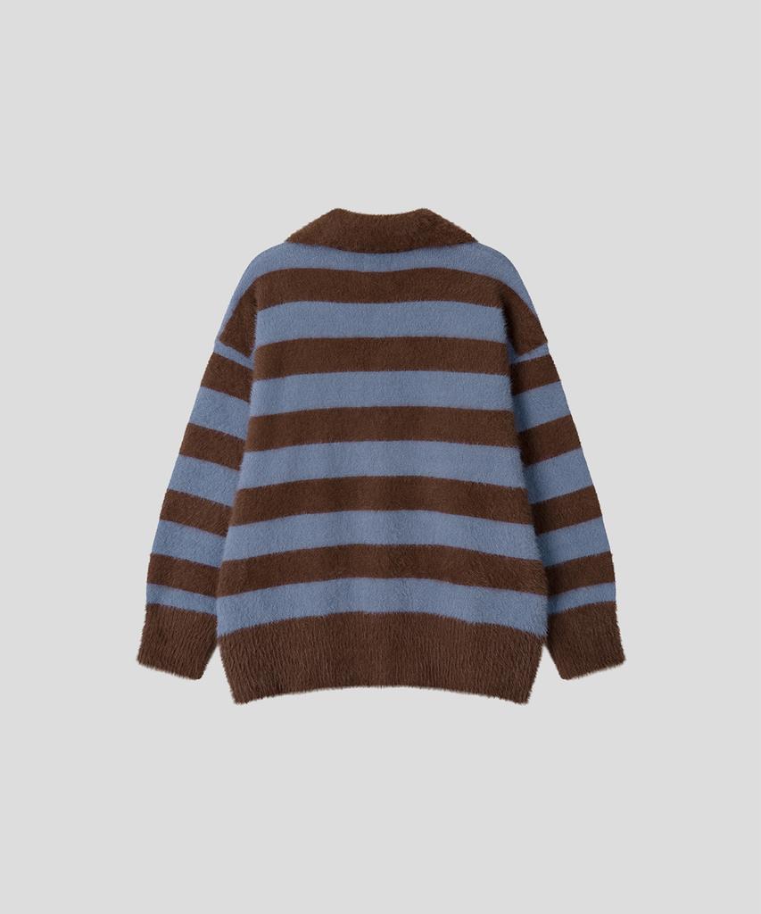 BLACK MOMENT Cozy Rugby Stripe Knit [Brown/Blue]