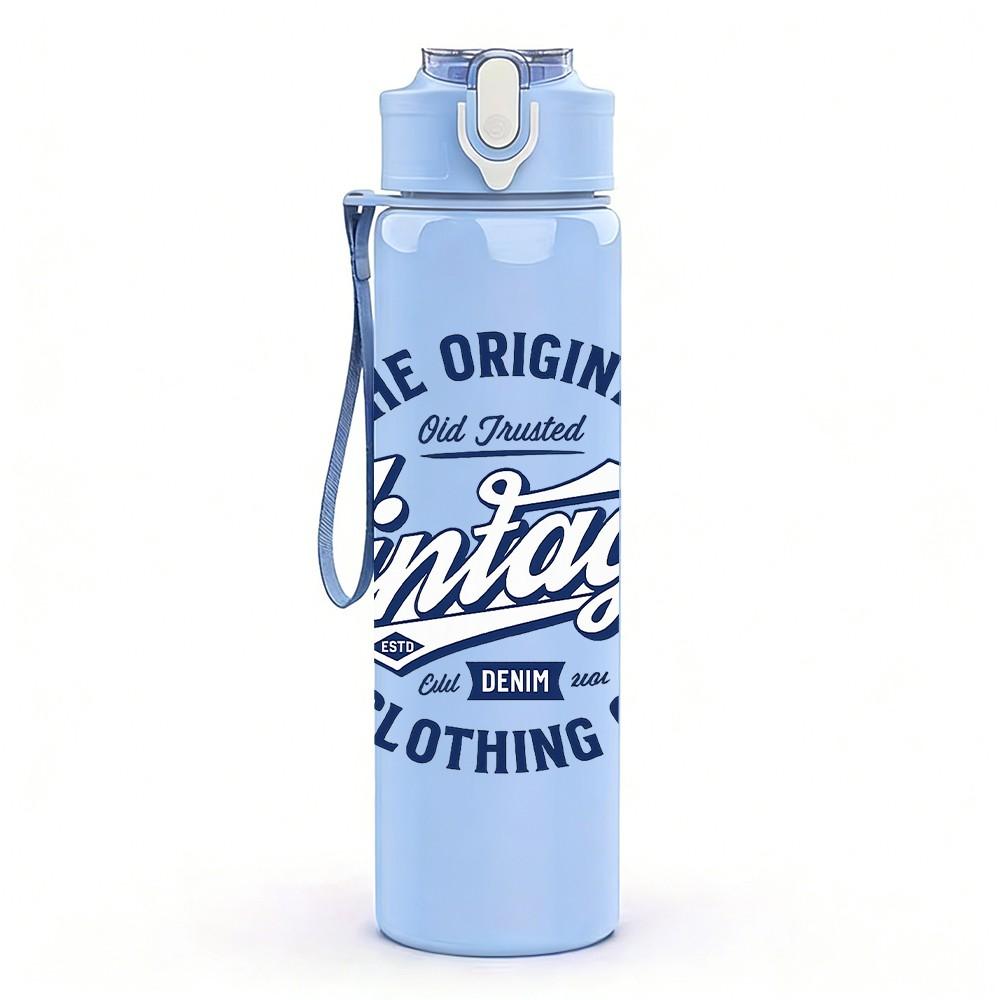 1PC The Original Vintage Clothing Badge Print 750ml Color Plastic Sports Water Bottle Leakproof Flip Straw Lid Suitable for Sports Office Home Use