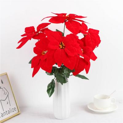 Christmas Decoration Artificial Flowers Red Flannelette Fake Floral Arrangements
