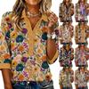 Haut floral d'été à la mode et décontracté pour femmes avec col en V, patchwork et manches trois-quarts