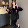 Long Sleeved Velvet Cardigan Trousers Pijamas Suit Lace Edges Sweet Lapel Home Wear Sleepwear Autumn Winter Lingerie Loungewear