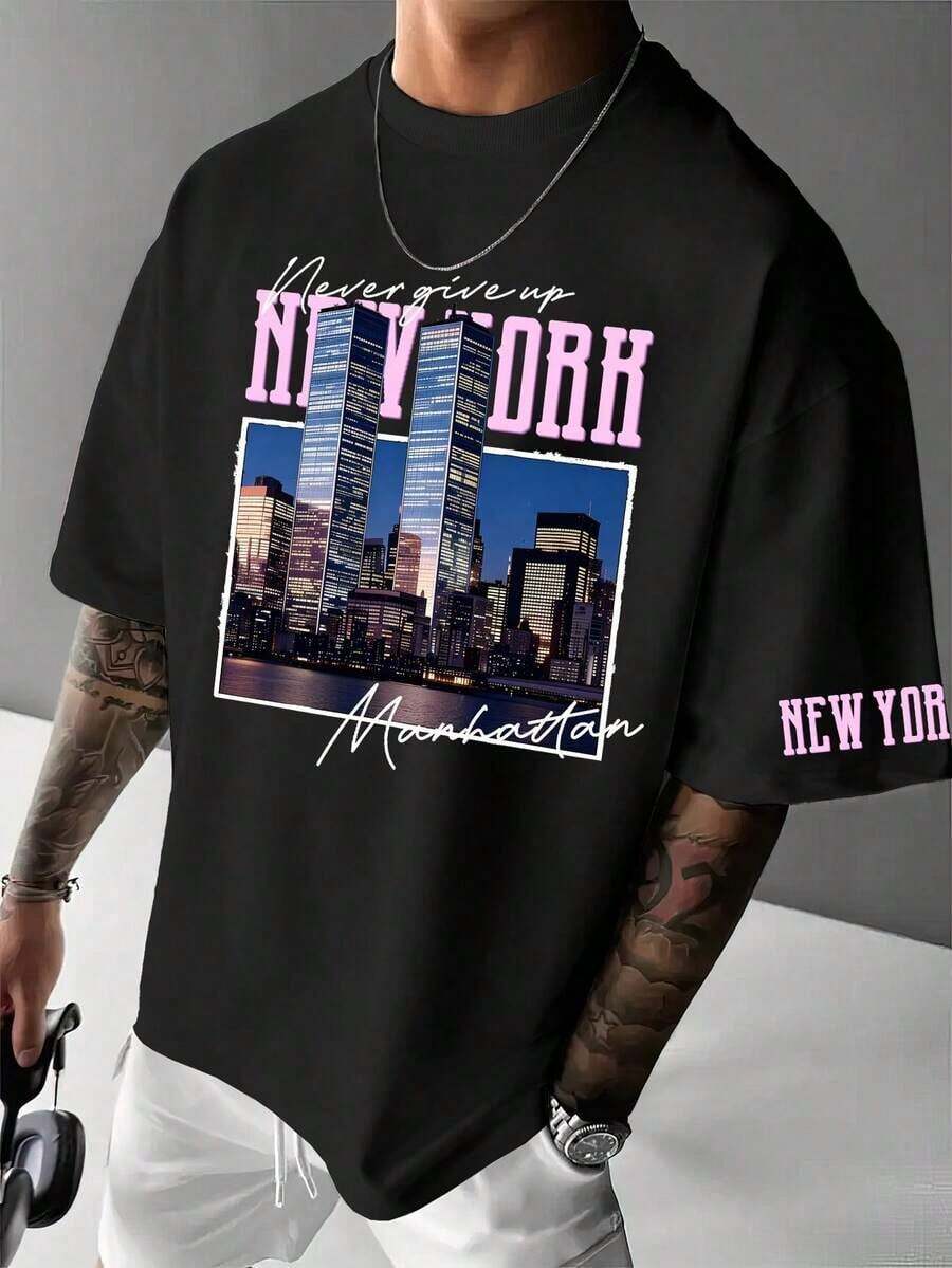 Summer Clothes Men Graphic TeesManfinity LEGND Men s Round Neck Letter & City Graphic Casual Everyday S