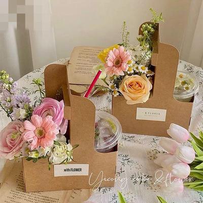 Ekologiczny papier kraftowy kubek do kawy i pudełko prezentowe na bukiet - Idealne na kwiaty i na wynos