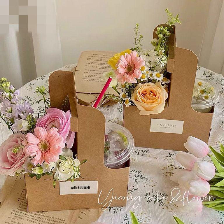 Eco-Friendly Kraft Paper Coffee Cup & Bouquet Gift Box - Perfect for Flowers & Takeaway