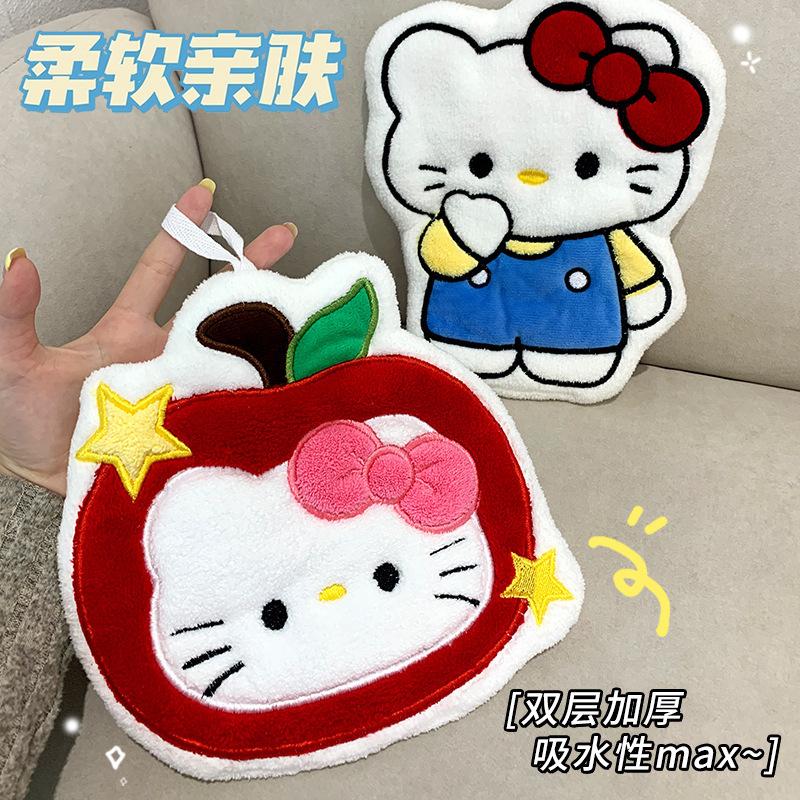 Cartoon kt cat hanging hand towel, water-absorbing quick-drying thickened hand cloth, bathroom, kitchen handkerchief, children's hand cloth