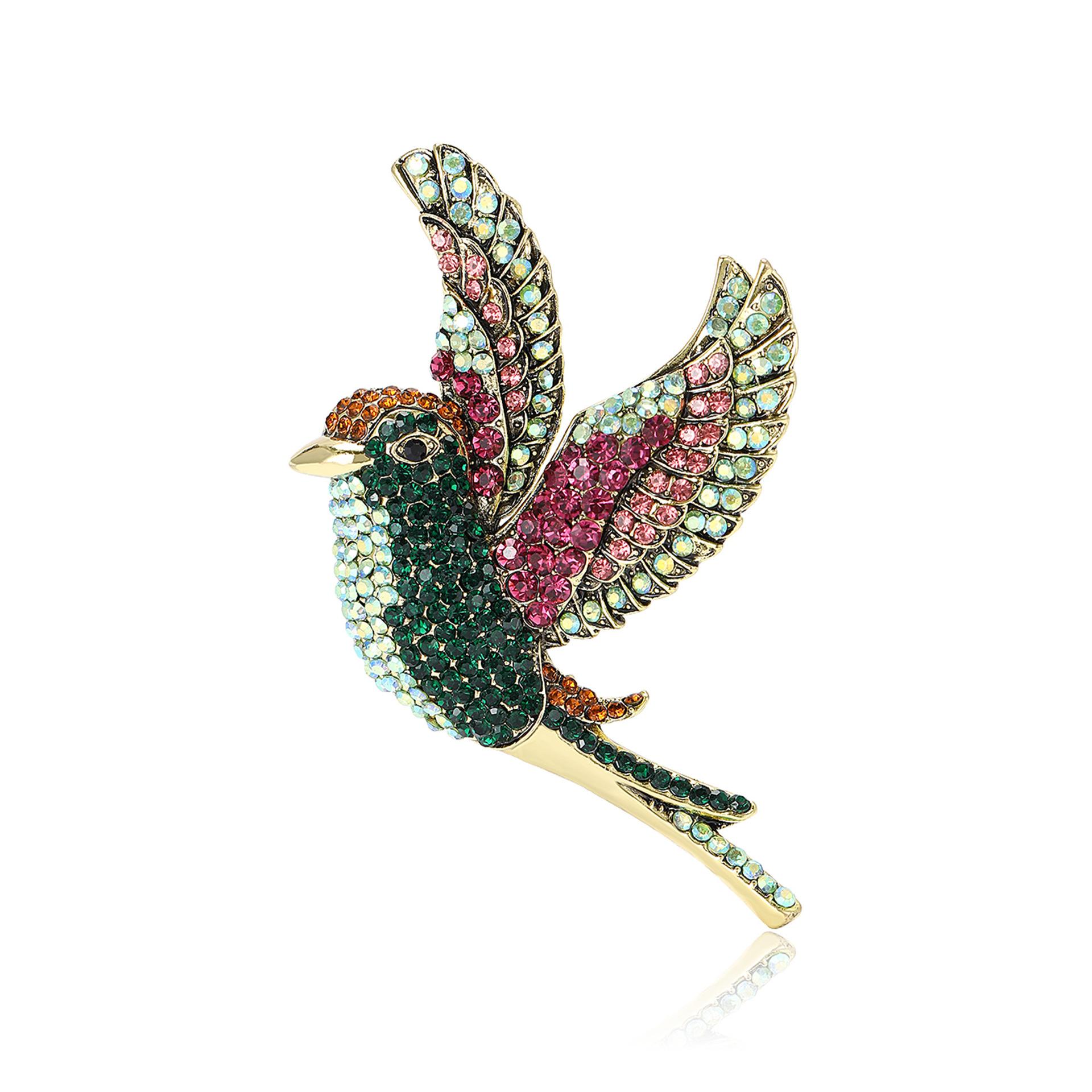 

Новая высококачественная брошь в виде птицы из сплава со стразами, прочный изысканный женский костюм, кардиган, нагрудный цветочный аксессуар зелёный