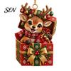 Small Animal Gift Tags for Christmas Forest Ornament, 2D Flat Acrylic Fox Reindeer Squirrel Raccoon in Tree Decoration Set Box Hanging Xmas