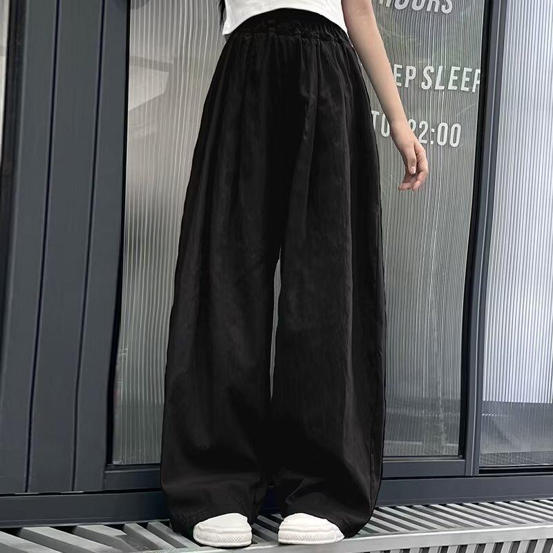 Spring and Summer Solid Color Casual Pants for Girl Elastic Waist Straight Pants Loose Breathable Wide-leg Pants Children's Summer Trousers