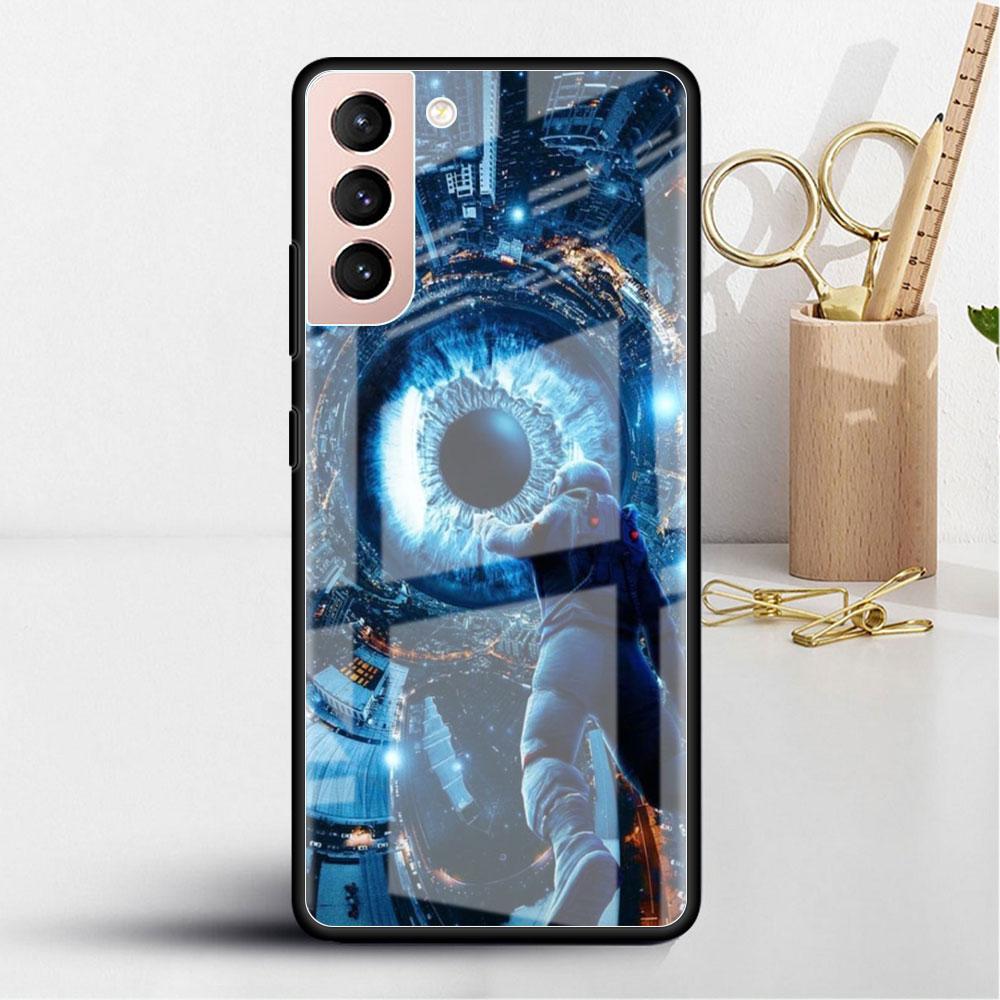 Astronaut Cosmic Planet Glass Case For Samsung Galaxy S22 S20 FE S21 Plus Phone Cover S10 5G S9 Note 20 Ultra 10 Lite Shell