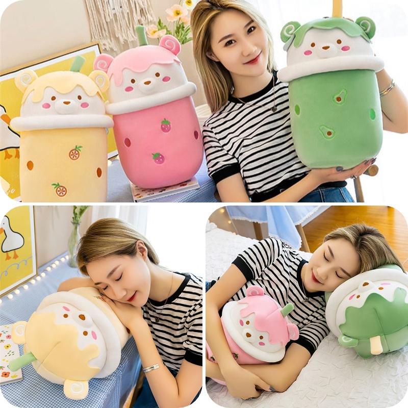 Cute Plush Milk Tea Bear Toy Pillow For Kids And Adults Soft And Cuddly