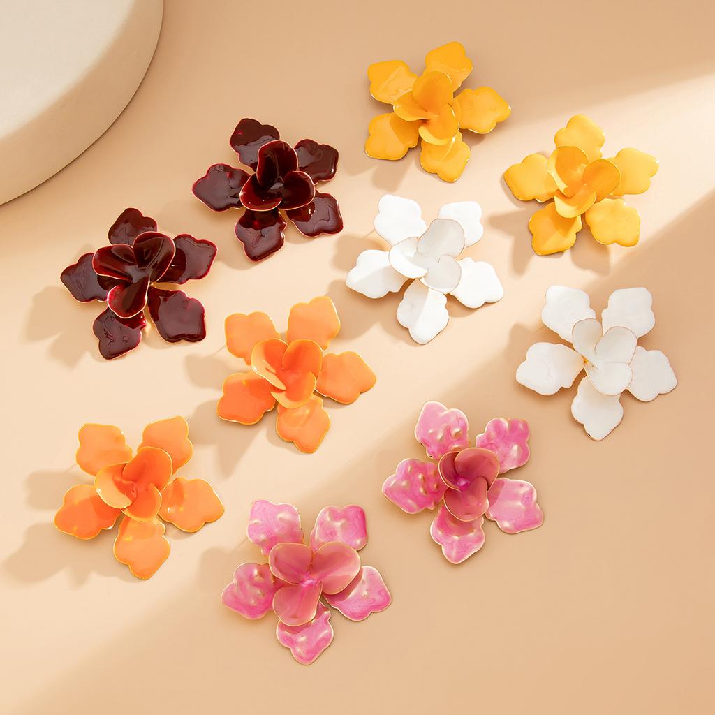 SHIXIN 6 Colors Elegant Drip Oil Big Flower Stud Earrings for Women New Trendy White Floral Earrings Female Daily Jewelry Gift