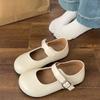 French red round head shallow mouth inner height-increasing single shoes women's 2025 new summer retro versatile soft-soled Mary Jane shoes