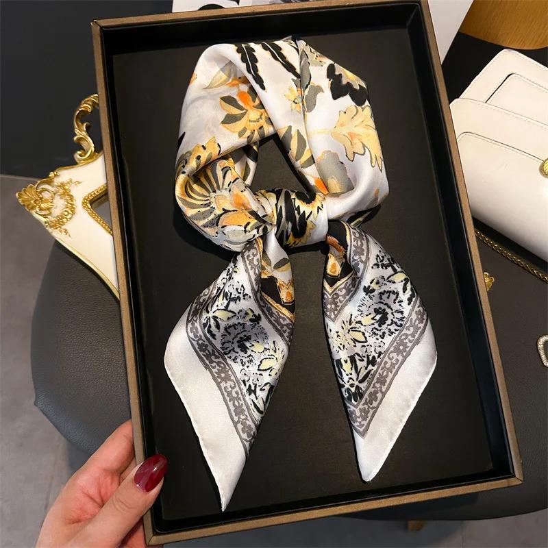 Satin Print Shawl Women Imitated Square Silk Scarf Neck Scarves Wrap Popular Bandannas Neckerchife Hijab Foulard Ribbon Bag 70cm