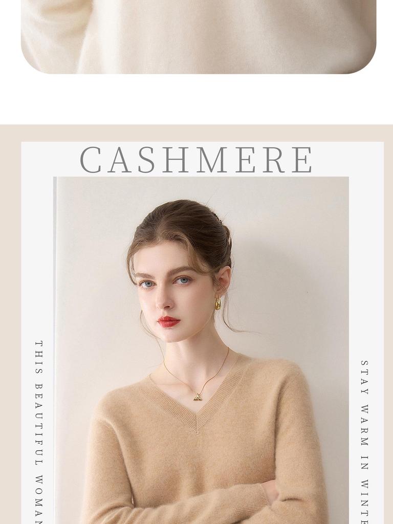Minimalist Women's Pure Cashmere V-Neck Loose Knit Sweater - Early Autumn Pullover Top