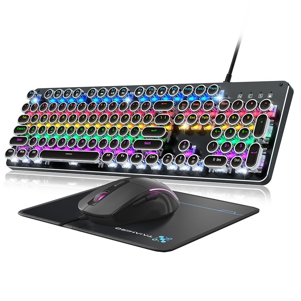 Dynamic Luminous Wired Mechanical Keyboard & Silent Gaming Mouse Set, Three-Mode for Office & Gaming.