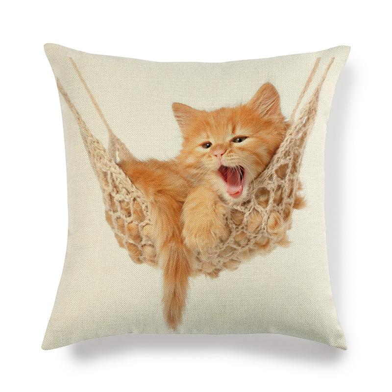 Cartoon Cat Pattern Series Super Soft Cotton and Linen Material Pillow Cover for Home Sofa Decoration Pillow Cover